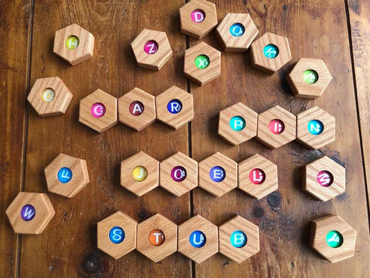 Hexagon Individual Letter Blocks - Red Oak