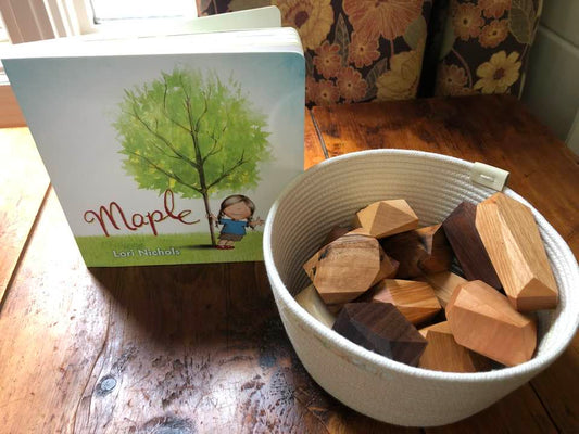 Special Gift Set:  Book, Bowl, Block Set - "Maple" Board Book, Rope Bowl & Tree Nuggets